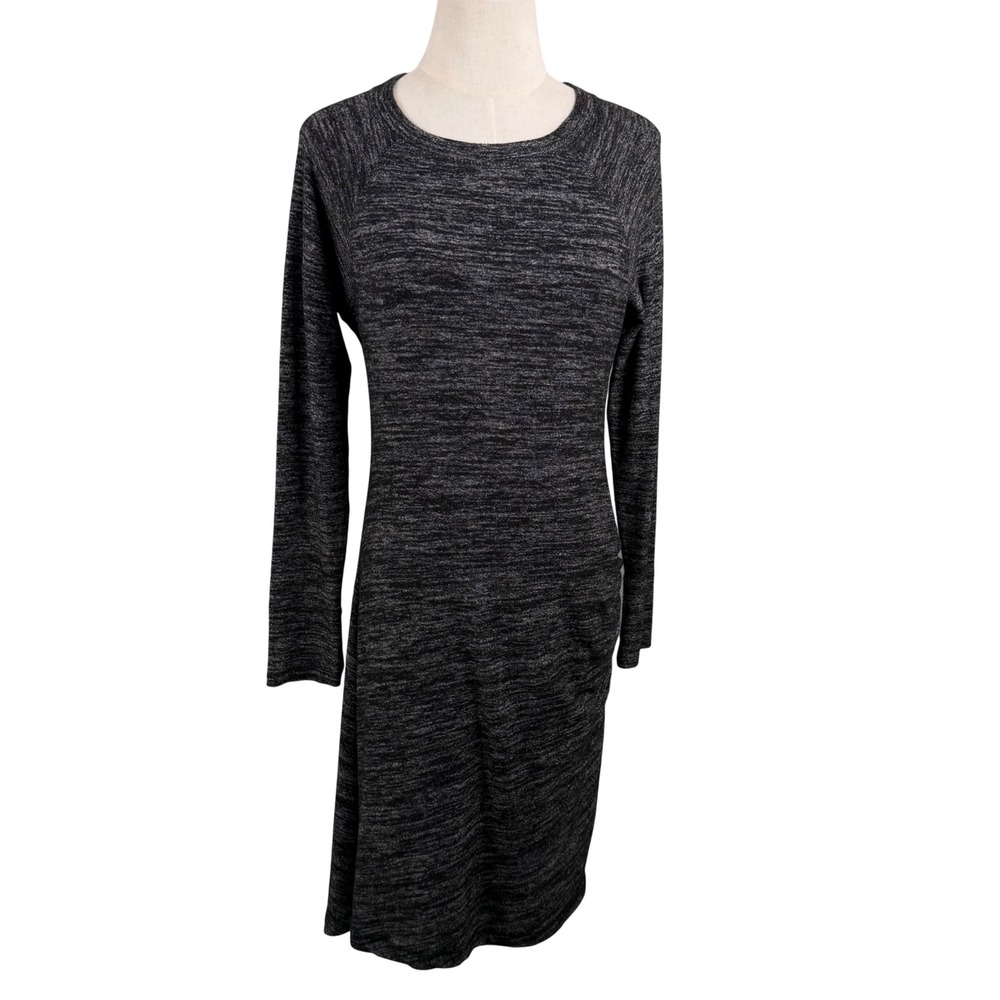 Banana Republic S Snitty Long Sleeve Dress Black Gray Space Dye Ruched Sheath